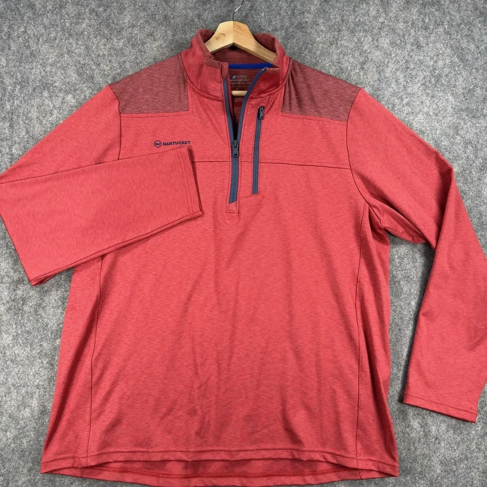 Vineyard Vines On-The-Go Shep Shirt Mens Large Red 1/4 Zip Nantucket Pullover